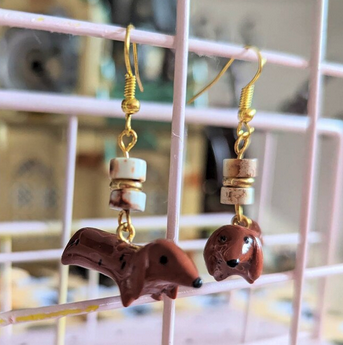 Boucles D'Oreilles 3D En Forme De Teckel - Plaqué Or Jaune - LW